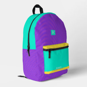 Sac À Dos Imprimé Nom personnalisé moderne violet vert et jaune