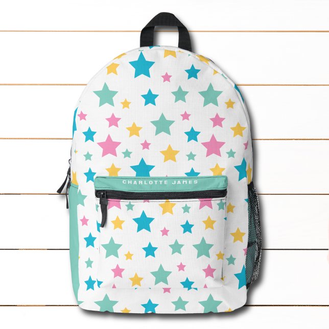 Sac À Dos Imprimé Nom personnalisé Motif moderne Star Pink Mint (Créateur téléchargé)