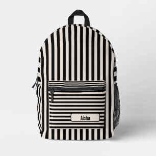 Sac À Dos Imprimé Nom rayé vintage noir en lin