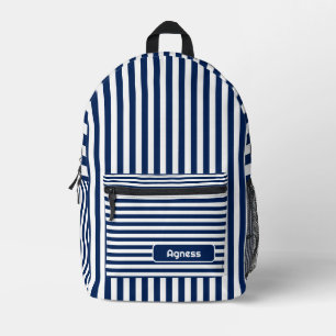 Sac À Dos Imprimé Nom Vintage rayé de l'indigo et blanc de la marine