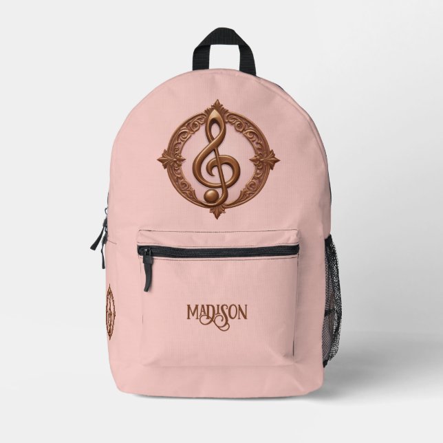 Sac À Dos Imprimé Note sur le Clé musical de nom personnalisé (Recto)