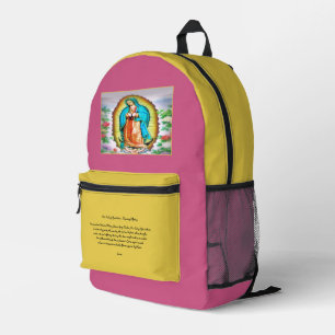 Sac À Dos Imprimé Notre-Dame de Guadalupe Floral avec prière