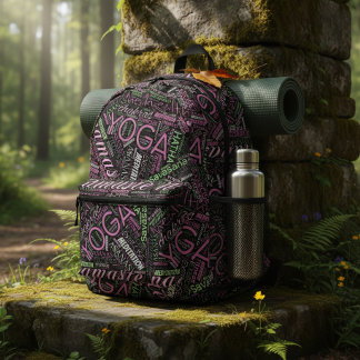 Sac À Dos Imprimé Nuage de mots de yoga prune/vert ID254