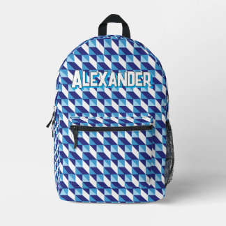 Sac À Dos Imprimé Nuances Rétro de Bleu Motif Abstrait Géométrique