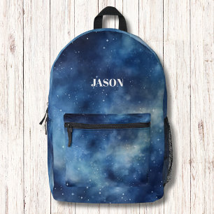 Sac À Dos Imprimé Nuit Galactique Bleue Monogramme Moderne
