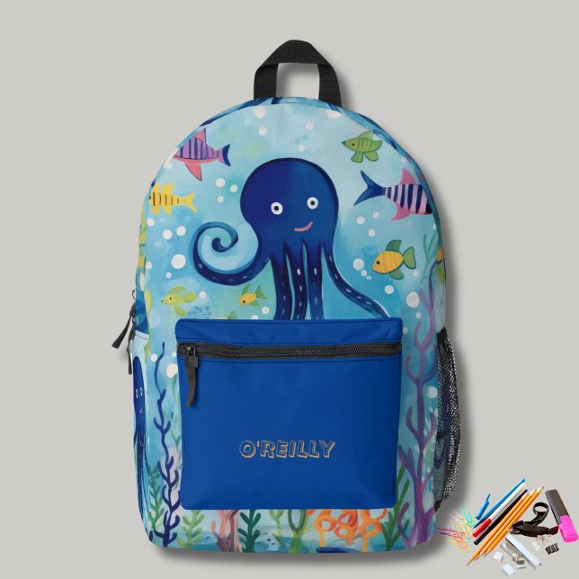 Sac À Dos Imprimé Océan Thème Octopus Imprimer Monogramme moderne (Créateur téléchargé)