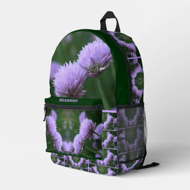 Sac À Dos Imprimé Oignon de Scallion Violet Fleur Personnalisé (Coin arrière droit)
