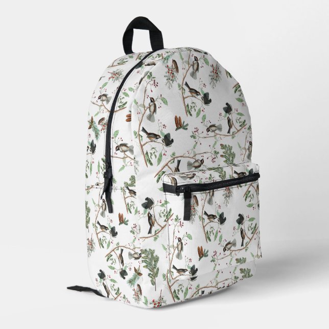 Sac À Dos Imprimé Oiseaux de poulet Baies et Pinecones Aquarelle (Coin arrière gauche)