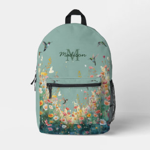 Sac À Dos Imprimé Oiseaux floraux de monogramme de fleur sauvage aqu