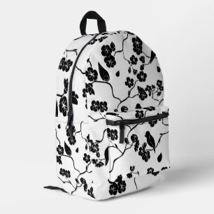 Sac À Dos Imprimé Oiseaux Motifs noirs et blancs sur les fleurs de c