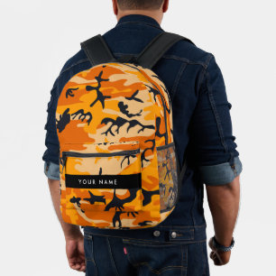 Sac À Dos Imprimé Orange Camouflage Votre nom Personnalisez