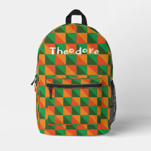 Sac À Dos Imprimé Orange et Vert Rétro Géométrique Abstrait Nom