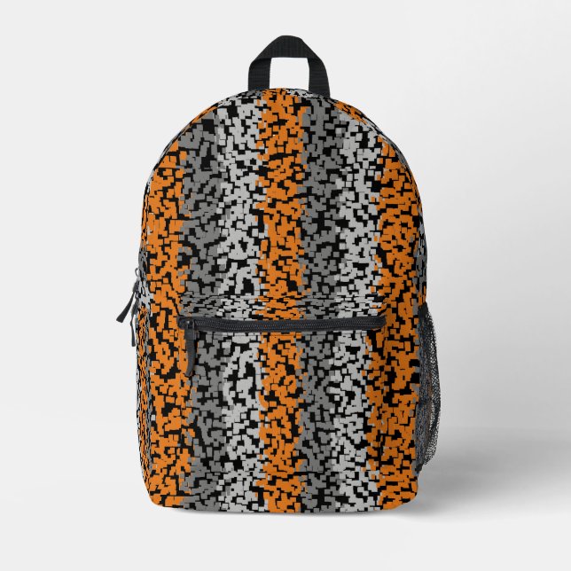 Sac À Dos Imprimé Orange gris noir pixellisé bandes (Recto)