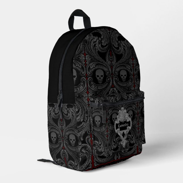 Sac À Dos Imprimé Ornement Goth Grey avec crâne personnalisé (Coin arrière gauche)