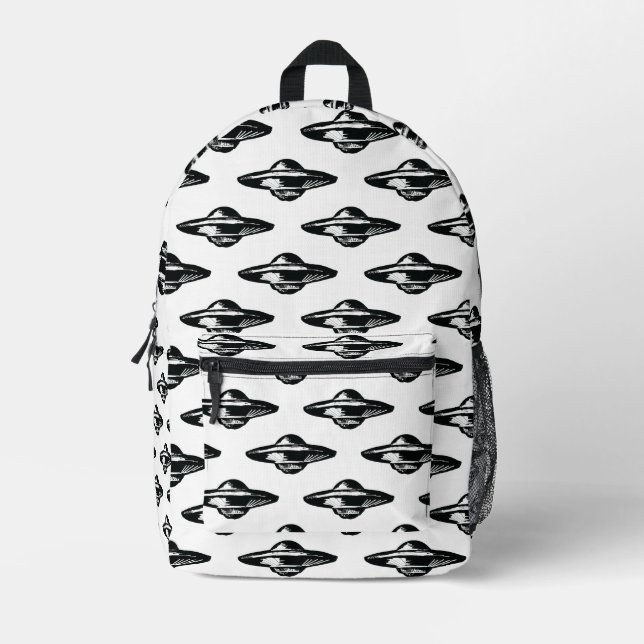 Sac À Dos Imprimé OVNI, dessin minimal noir et blanc, dos personnali (Recto)