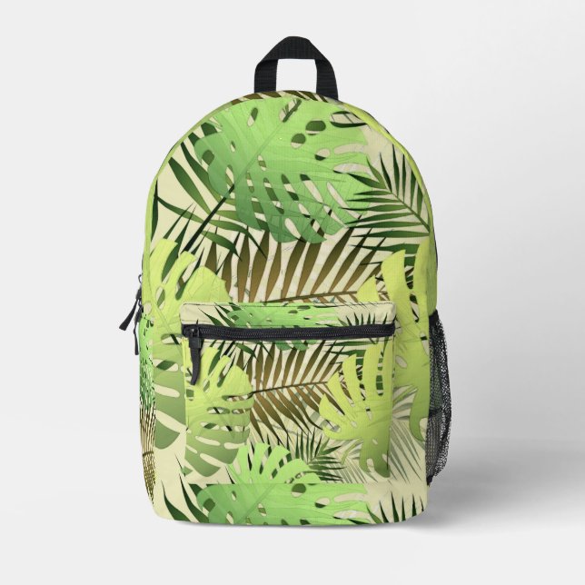Sac À Dos Imprimé Palm vert et or Feuilles tropicaux (Recto)
