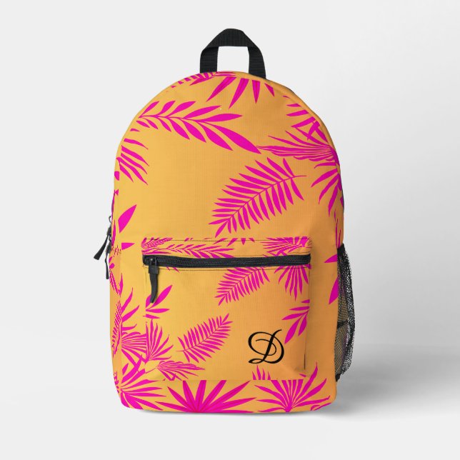 Sac À Dos Imprimé palmier d'été à feuilles tropicales rose feuille (Recto)