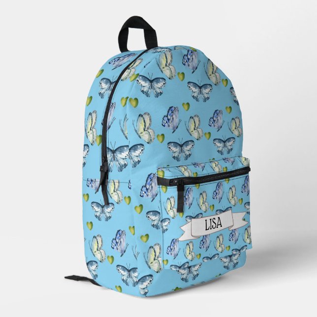Sac À Dos Imprimé Papillons bleus et Coeurs verts (Coin arrière gauche)