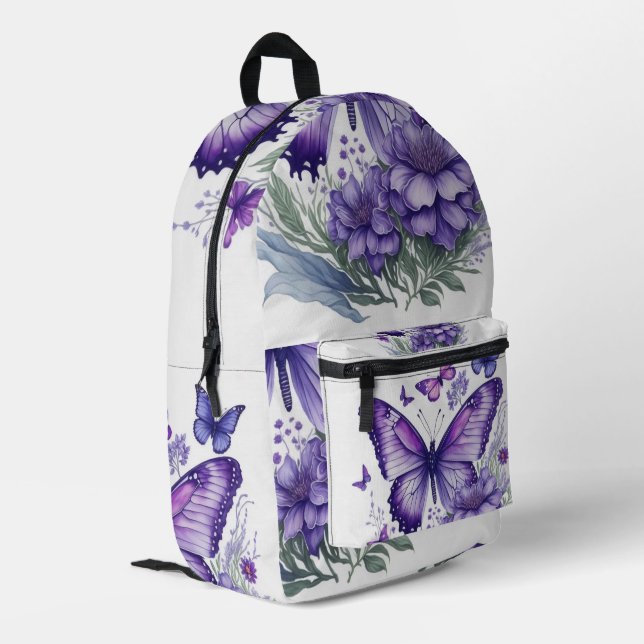 Sac À Dos Imprimé Papillons violets sur Flower (Coin arrière gauche)