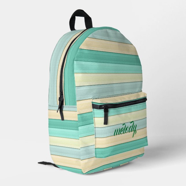 Sac À Dos Imprimé Pastel Mint and Peach Striped Trendy School (Coin arrière gauche)