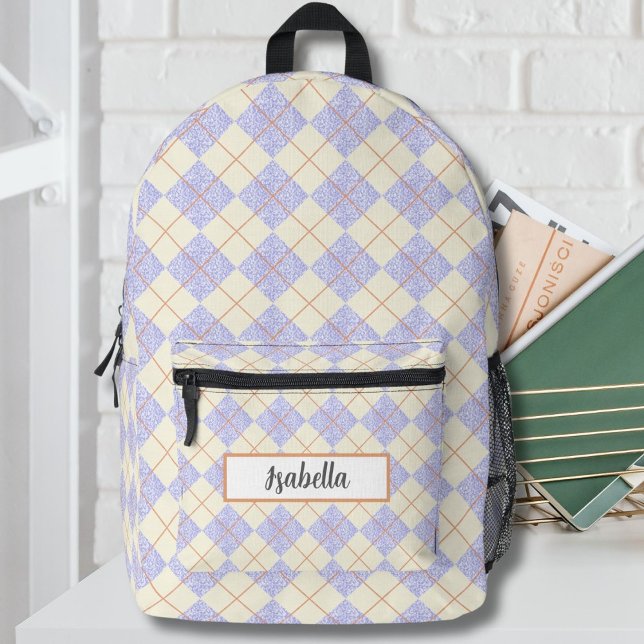 Sac À Dos Imprimé Pastel Purple Sur Diamants Jaunes Motif Jacquard (Créateur téléchargé)