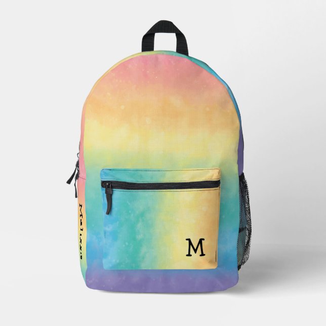 Sac À Dos Imprimé Pastel Rainbow Monogram Cute and Aesthetic Style (Recto)