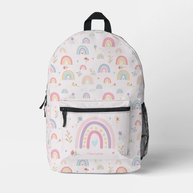 Sac À Dos Imprimé Pastel Rainbows Girly Fleurs sauvages & Hearts Sch (Recto)