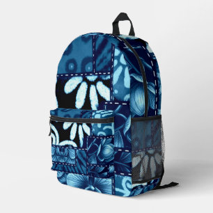 Sac À Dos Imprimé Patchwork Abstrait à Motif Gingham Floral Bleu