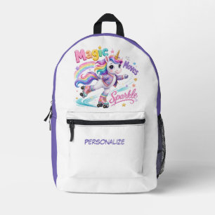 Sac À Dos Imprimé Patins à Roulettes Licorne Arc-en-Ciel Magiques Pe