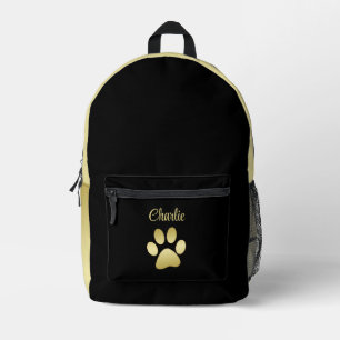Sac À Dos Imprimé Patte de chien brillante dorée sur fond noir