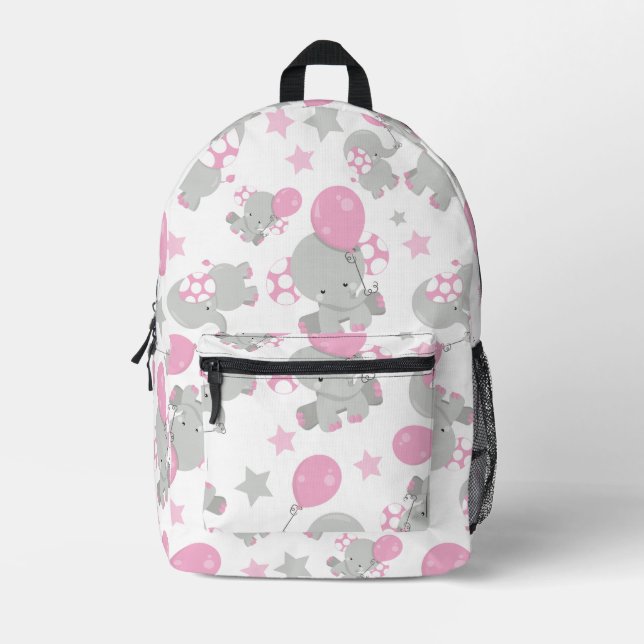 Sac À Dos Imprimé Pattern of Elephants, Cute Elephants - Pink Gray (Recto)