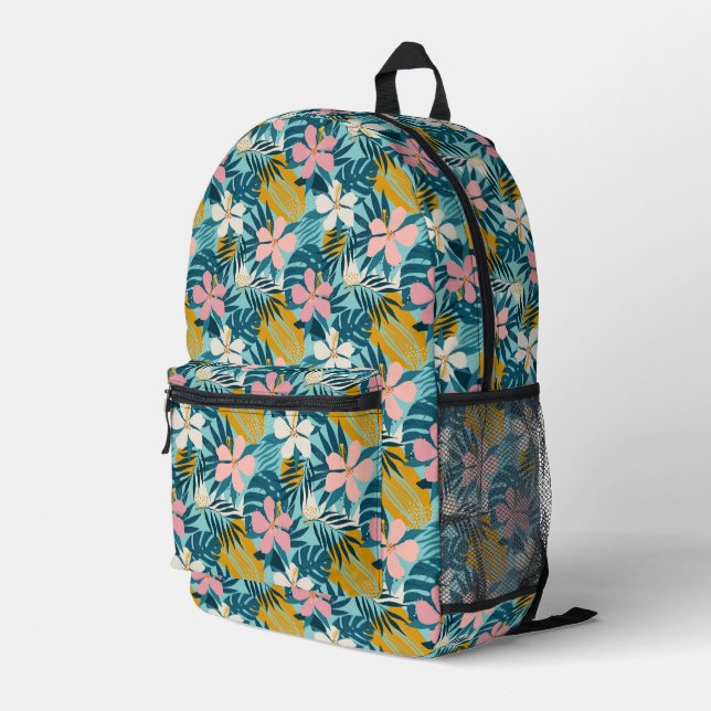 Sac À Dos Imprimé Pattern tropical hibiscus (Coin arrière droit)