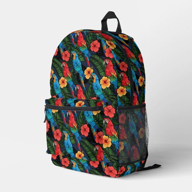 Sac À Dos Imprimé Patters de Macaw et Hibiscus (Coin arrière droit)