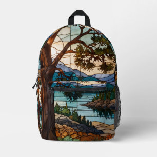 Sac À Dos Imprimé Paysage de montagne rustique vitrail