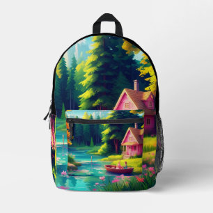 Sac À Dos Imprimé Paysage naturel avec cottage rose-68884