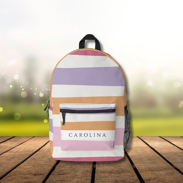Sac À Dos Imprimé Pêche rayée moderne, rose, lavande et fille blanch (Créateur téléchargé)