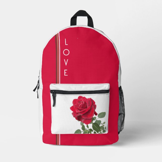 Sac À Dos Imprimé Peinture à l'huile de rose rouge - Message d'amour (Recto)
