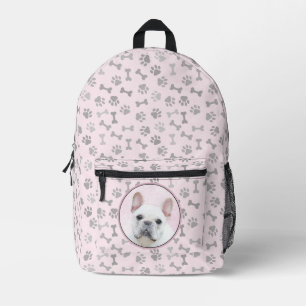 Sac À Dos Imprimé Peinture française de Bulldog (Crème/Blanc) - Art 