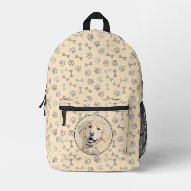 Sac À Dos Imprimé Peinture Golden Retriever - Joli art original chie (Recto)