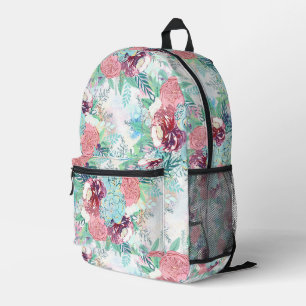 Sac À Dos Imprimé Peinture Main Rose Menthe Pivoine & Succulente Flo