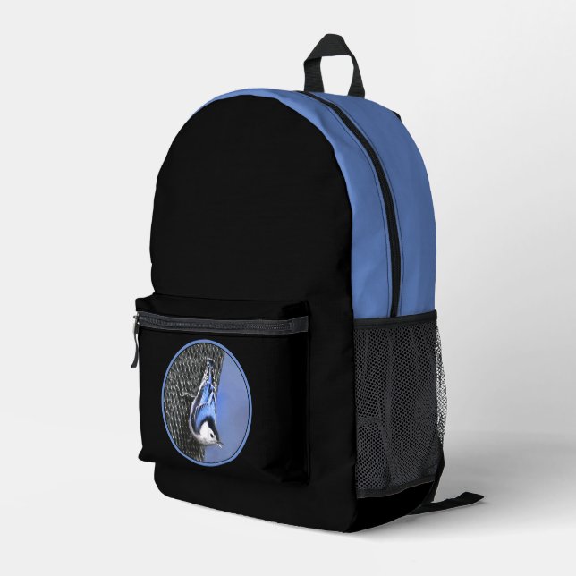 Sac À Dos Imprimé Peinture Nuthatch à poitrine blanche Art original (Coin arrière droit)