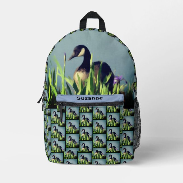 Sac À Dos Imprimé Peinture personnalisée de l'oie canadienne Irises (Recto)