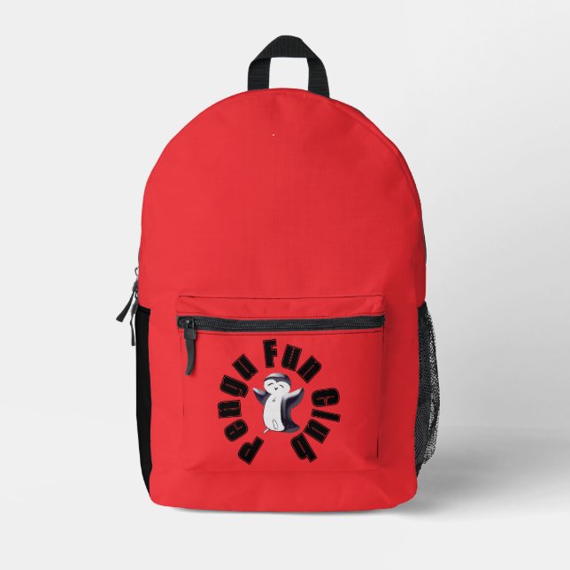 Sac À Dos Imprimé Pengu Happy Penguin Fun Club (Noir-Rouge) Enfants (Recto)