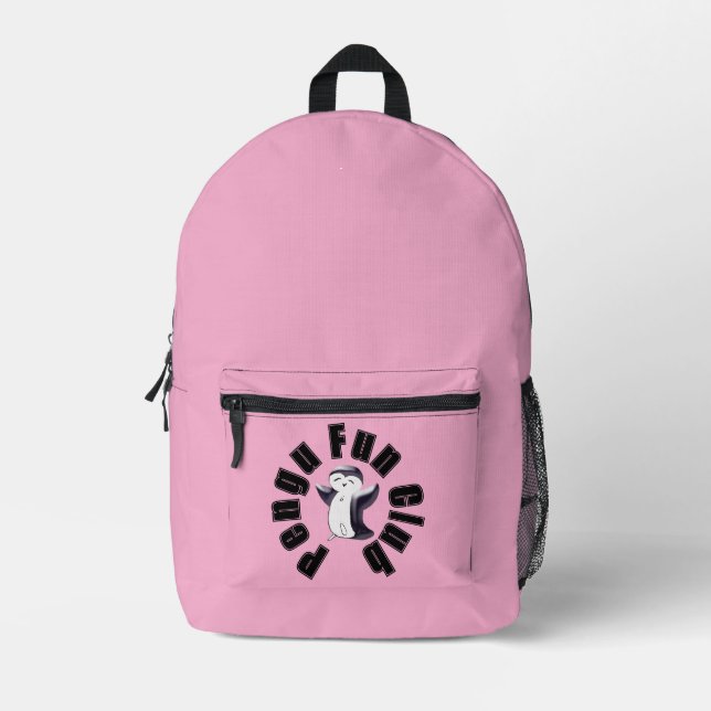 Sac À Dos Imprimé Pengu Happy Penguin Fun Club (Rose-Noir) Enfants (Recto)