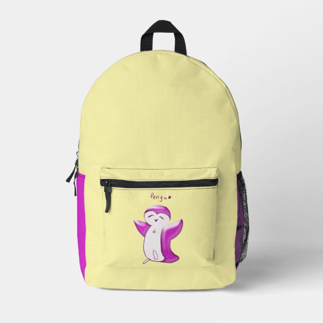 Sac À Dos Imprimé Pengu Happy Penguin Kids Pink-Yellow (Recto)