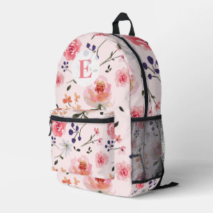 Sac À Dos Imprimé Peonies roses Aquarelles Monogramme floral