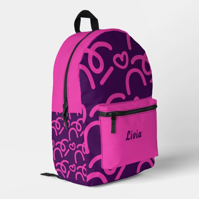 Sac À Dos Imprimé Personalized Dark Neon/Pink Hearts (Coin arrière gauche)