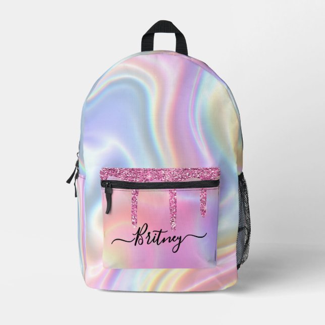 Sac À Dos Imprimé Personalized holographic pink drips girly (Recto)