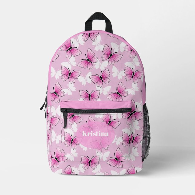 Sac À Dos Imprimé Personalized Pink Girly Butterfly Kawaii Backpack (Recto)