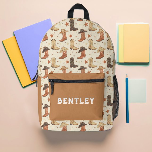 Sac À Dos Imprimé Personnalisé Cowboy Western (Brown and Cream Cowboy Western Cowboy Boots and Cowboy Hat Backpack)